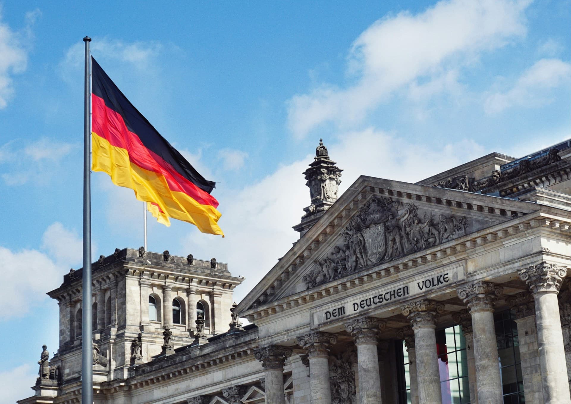 German flag and building