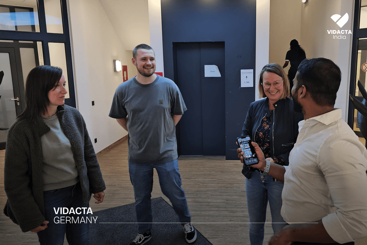 People talking in a hallway